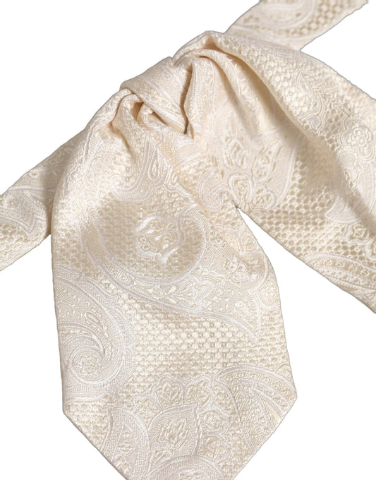 Men Ivory Paisley SIlk Adjustable Neck Papillon Bow Tie