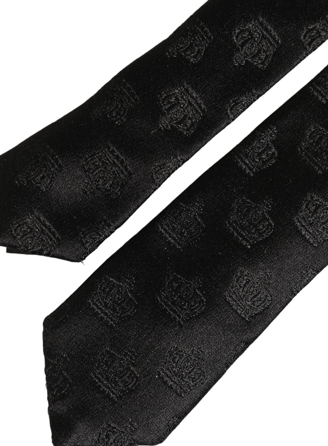 Men Black Crown Print Silk Adjustable Tied Necktie Tie