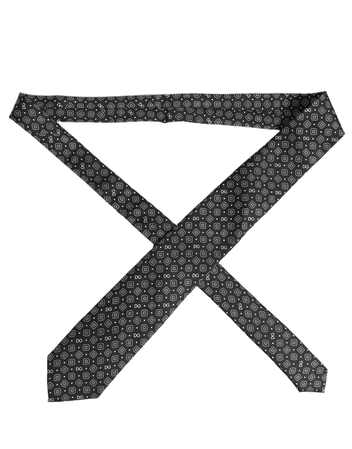 Men Black DG Logo 100% Silk Adjustable Tied Necktie Tie