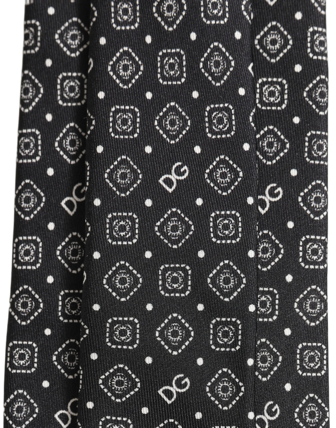 Men Black DG Logo 100% Silk Adjustable Tied Necktie Tie