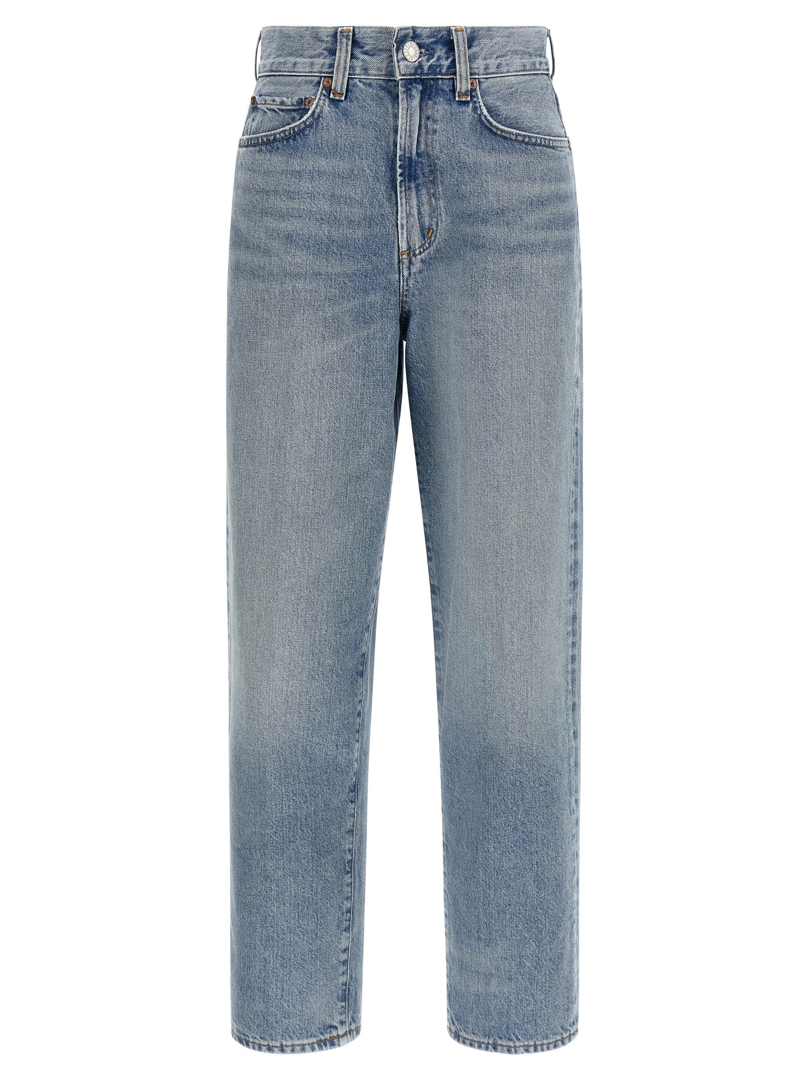 Blue Cotton Straight-Leg Jeans