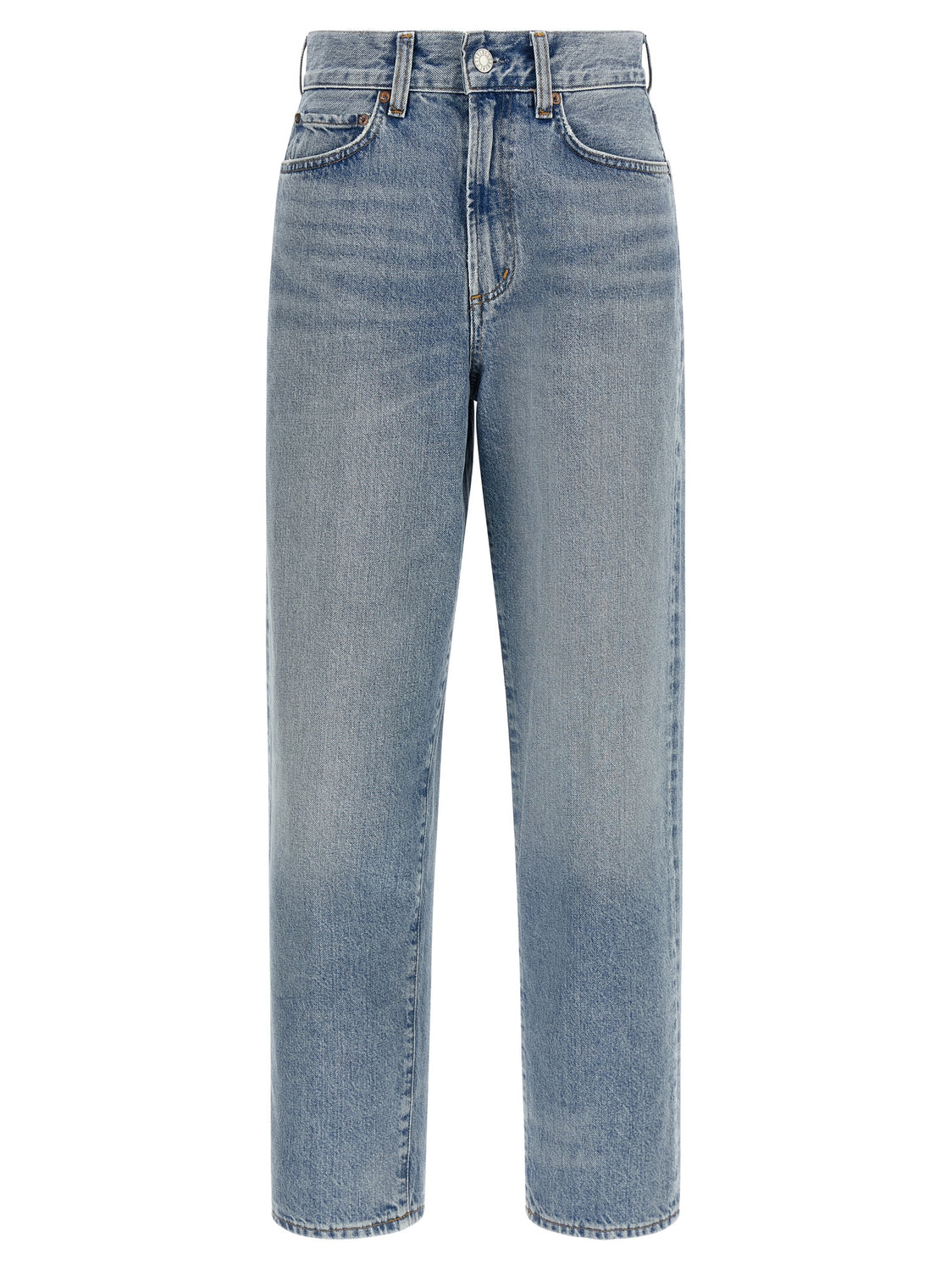 Blue Cotton Straight-Leg Jeans