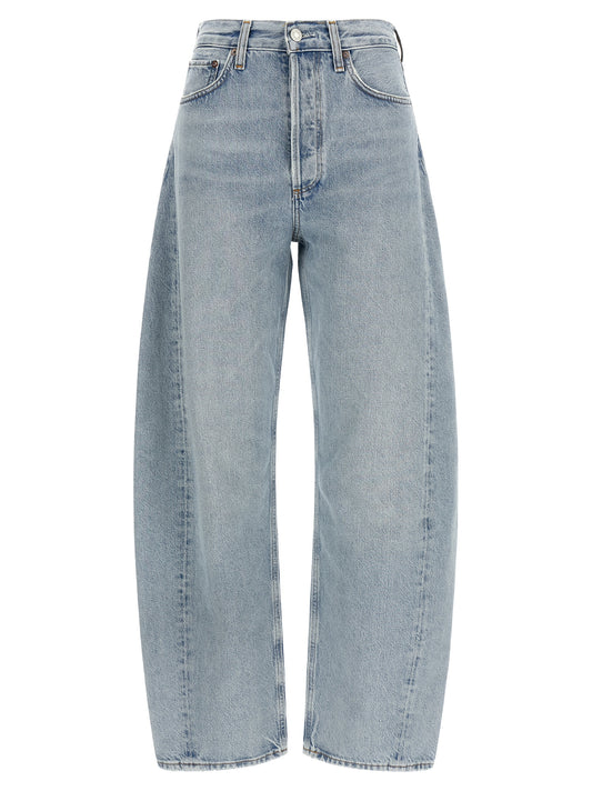 Blue Cotton High-Waisted Jean