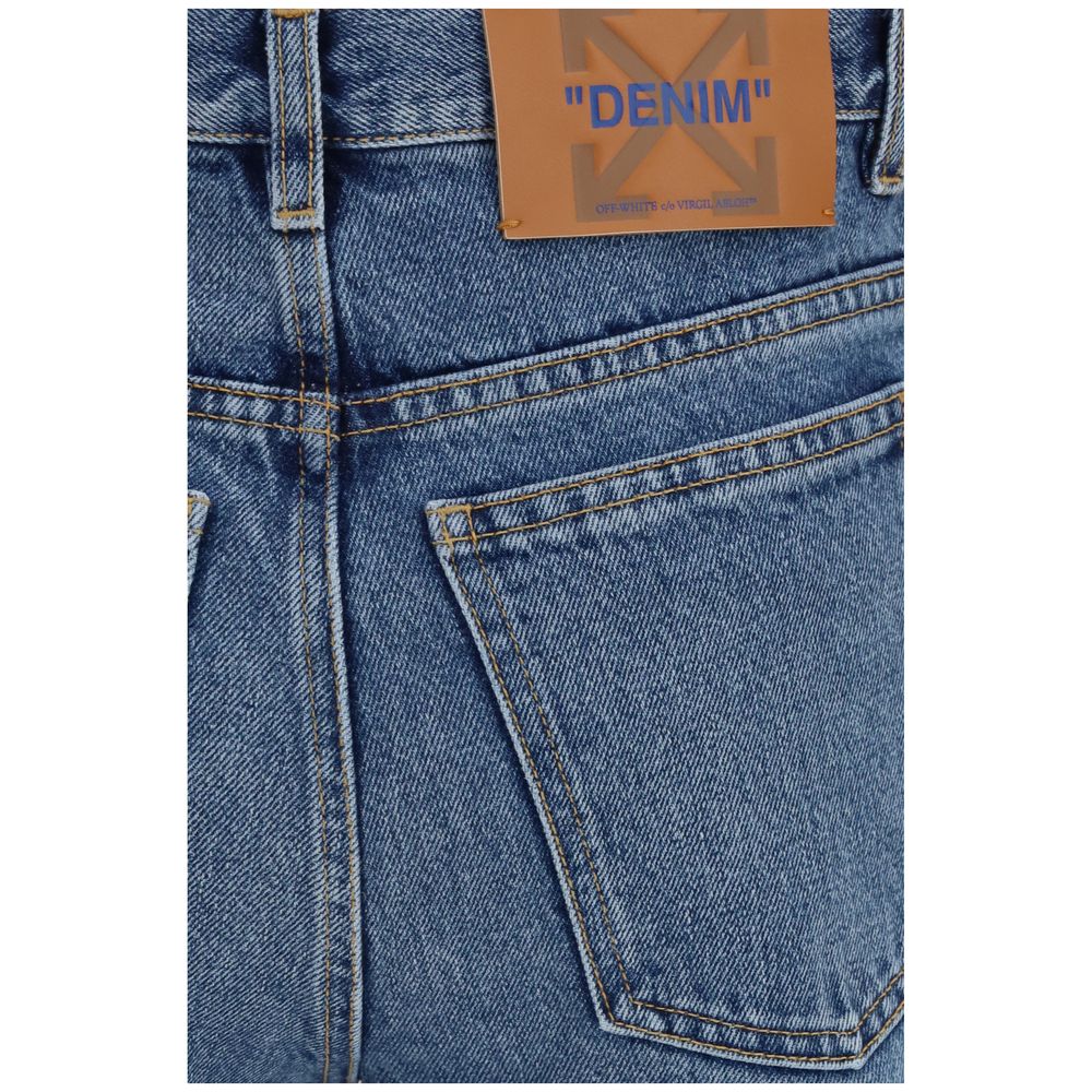 Blue Cotton Straight-Leg Jeans