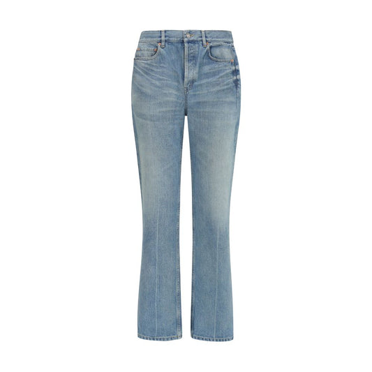 Blue Cotton Straight-Leg Jeans