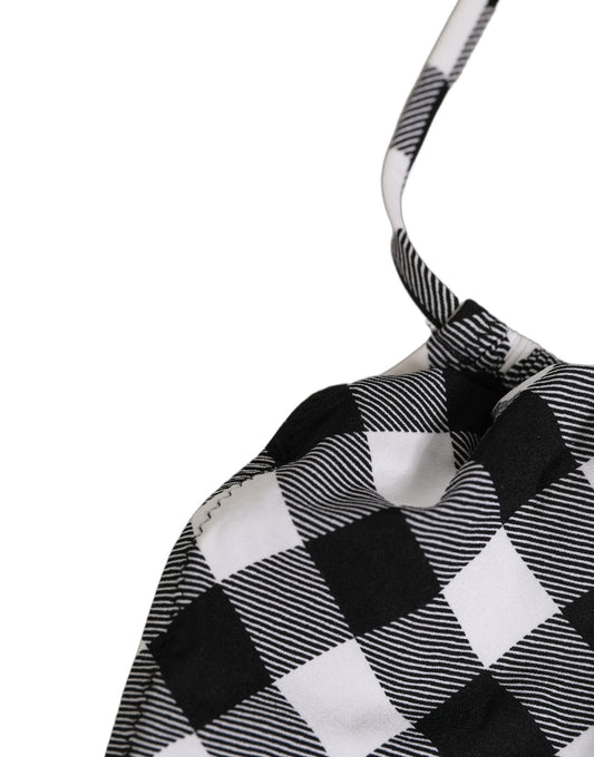 Black White Checkered Halter Beachwear Bikini Top