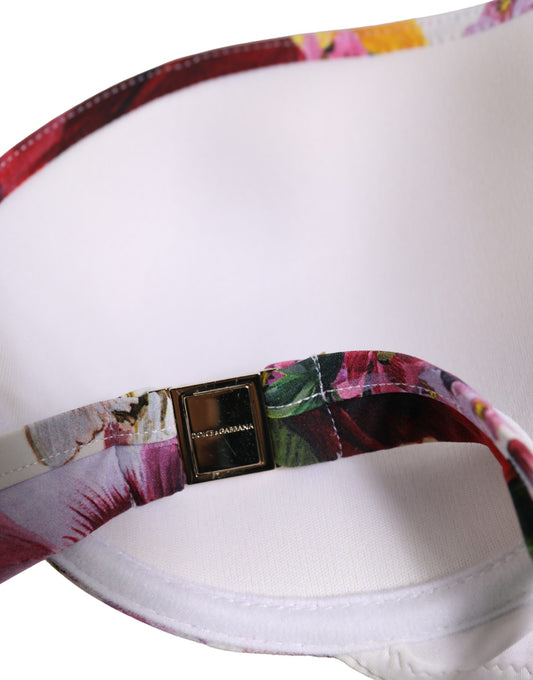 White Floral Print Nylon Beachwear Bikini Top