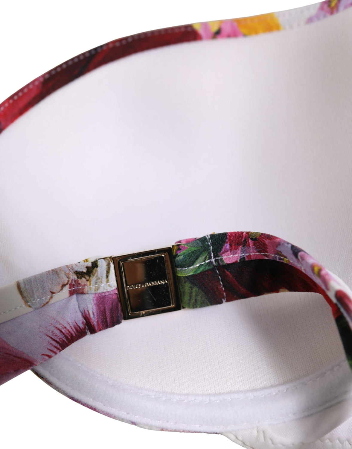 White Floral Print Nylon Beachwear Bikini Top