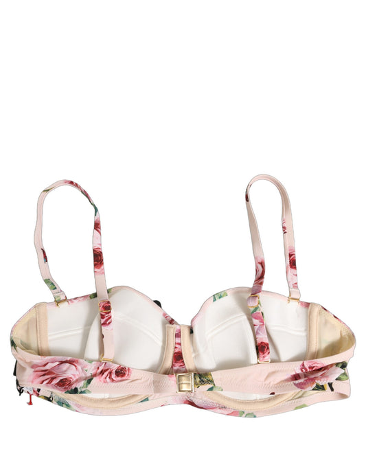 Pink Floral Print Underwire Beachwear Bikini Top
