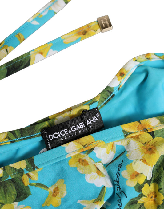 Blue Floral Print Nylon Beachwear Bikini Bottom