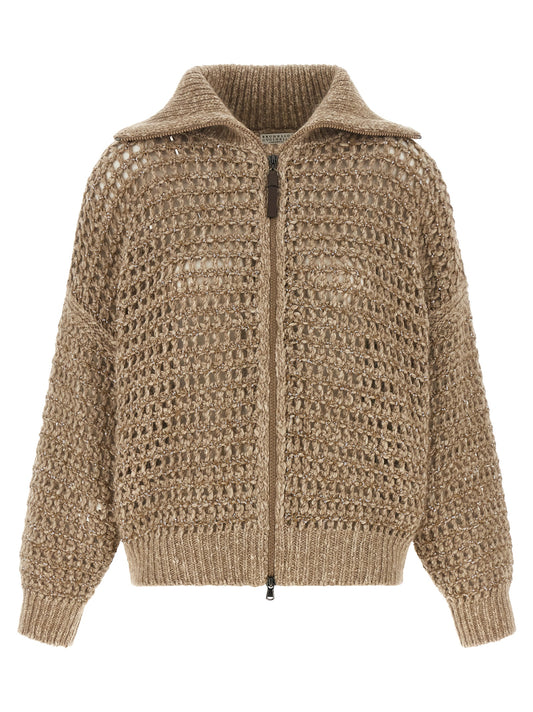 Beige Elastane Cardigan