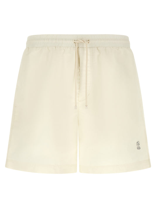White Polyester Swim Shorts