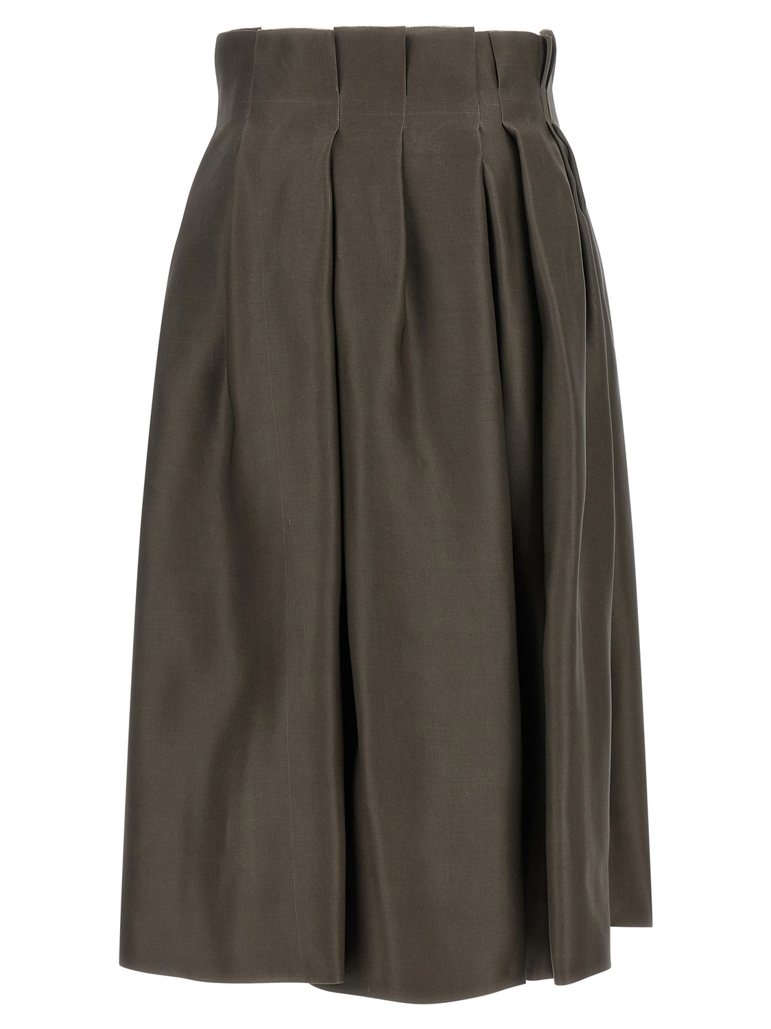 Brown Silk Midi Skirt