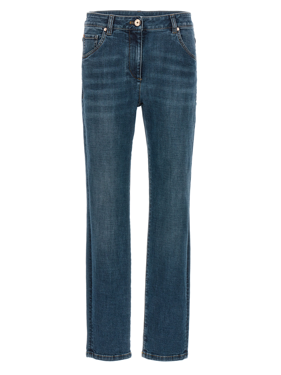 Blue Cotton Straight-Leg Jeans