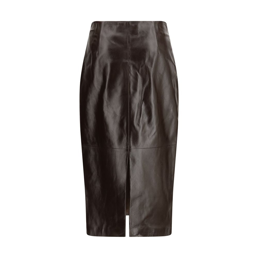 Brown Leather Long Skirt
