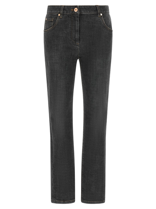 Gray Cotton Slim Fit Jeans