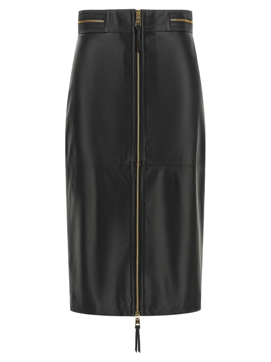 Black Lambskin Midi Skirt