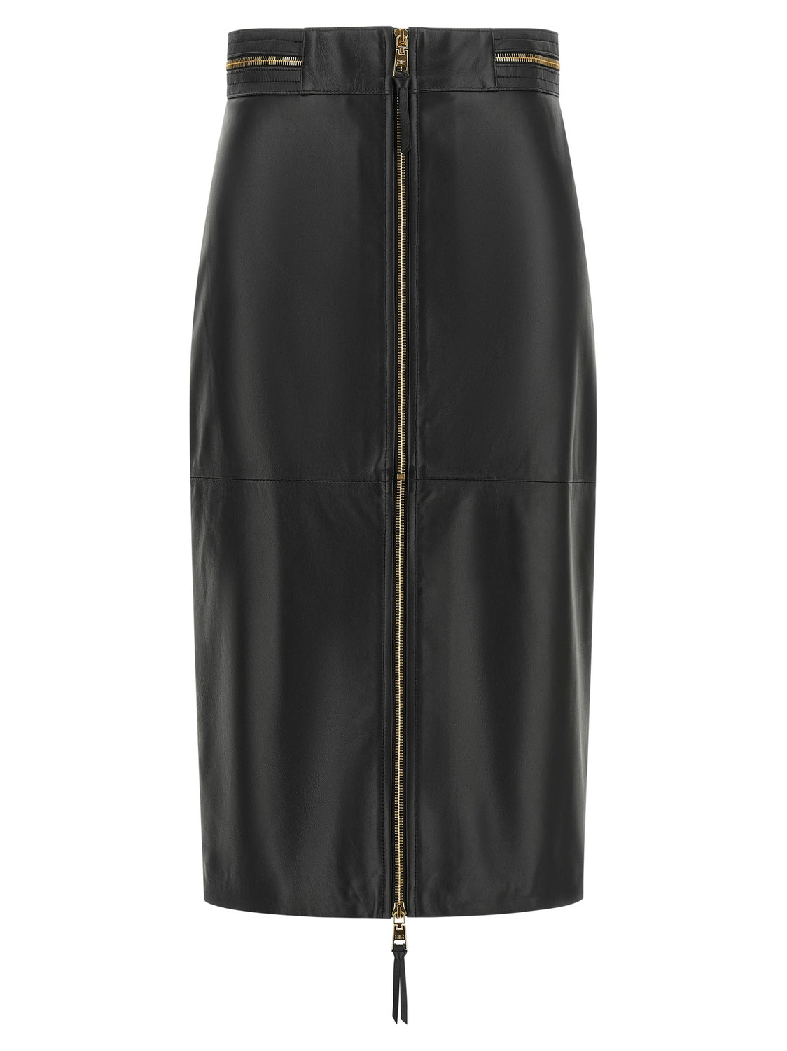 Black Lambskin Midi Skirt