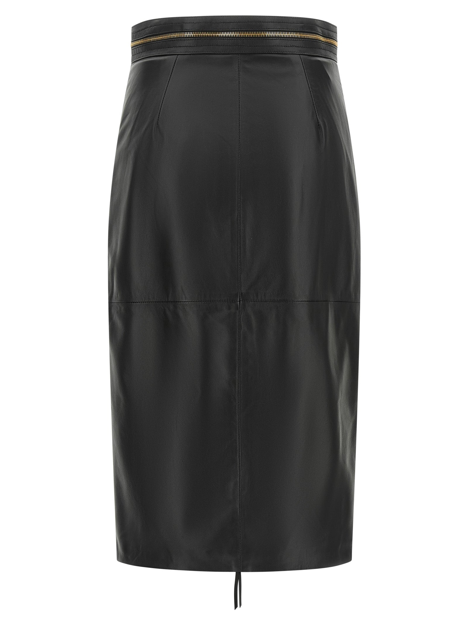 Black Lambskin Midi Skirt