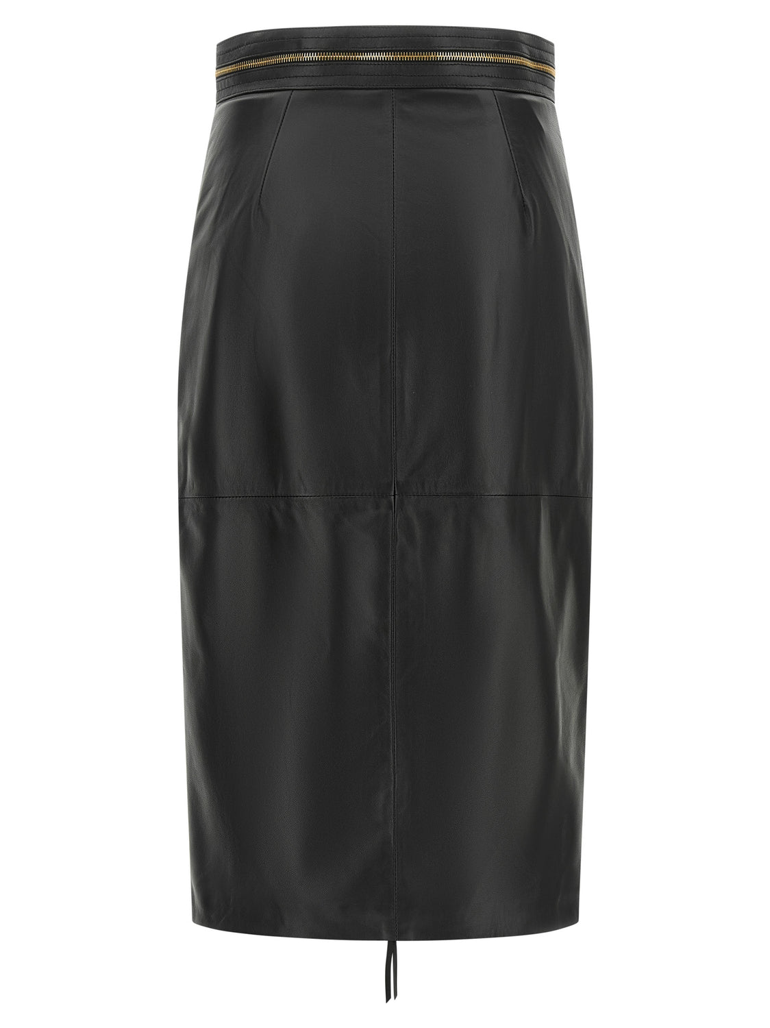 Black Lambskin Midi Skirt