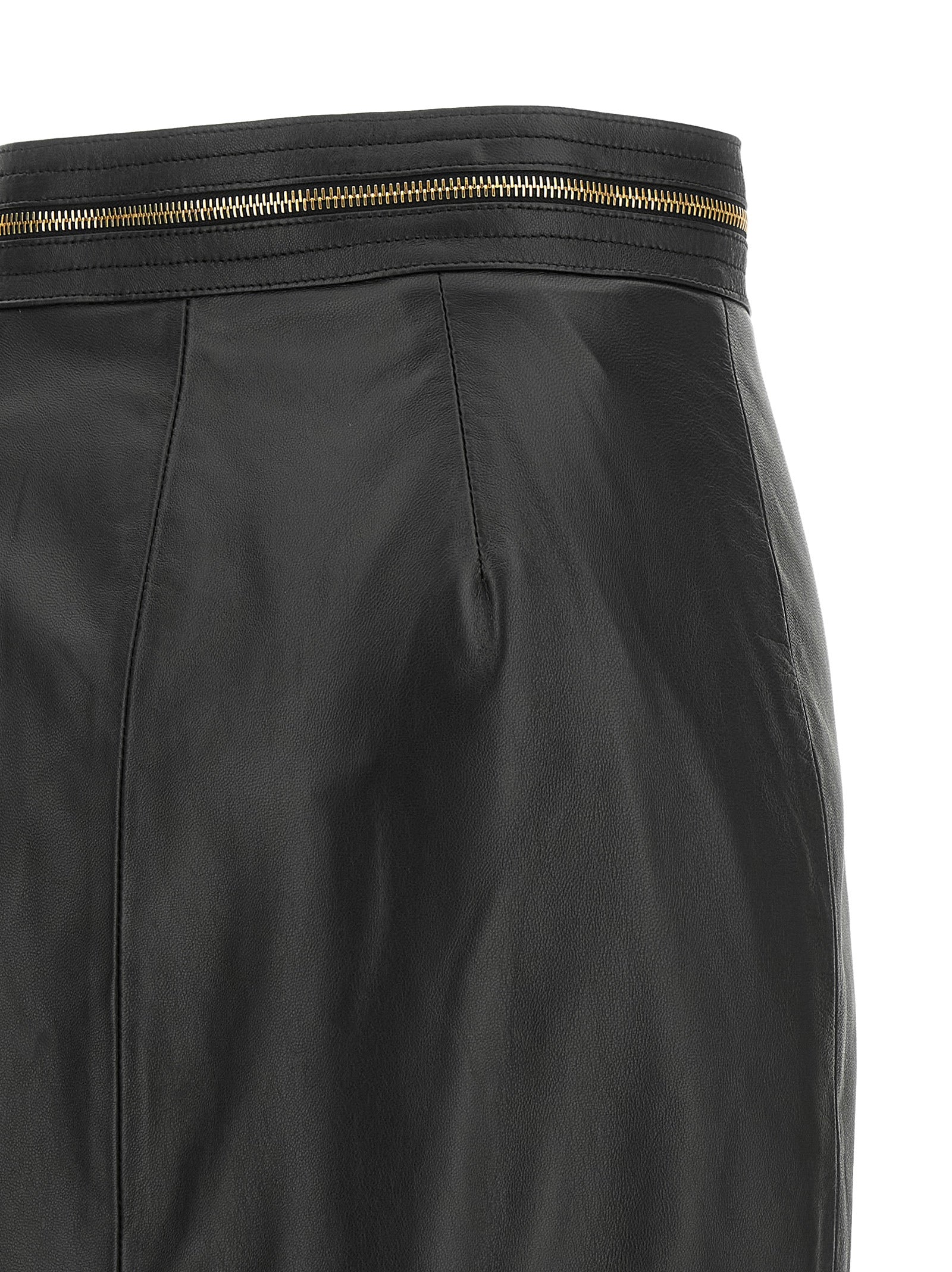 Black Lambskin Midi Skirt