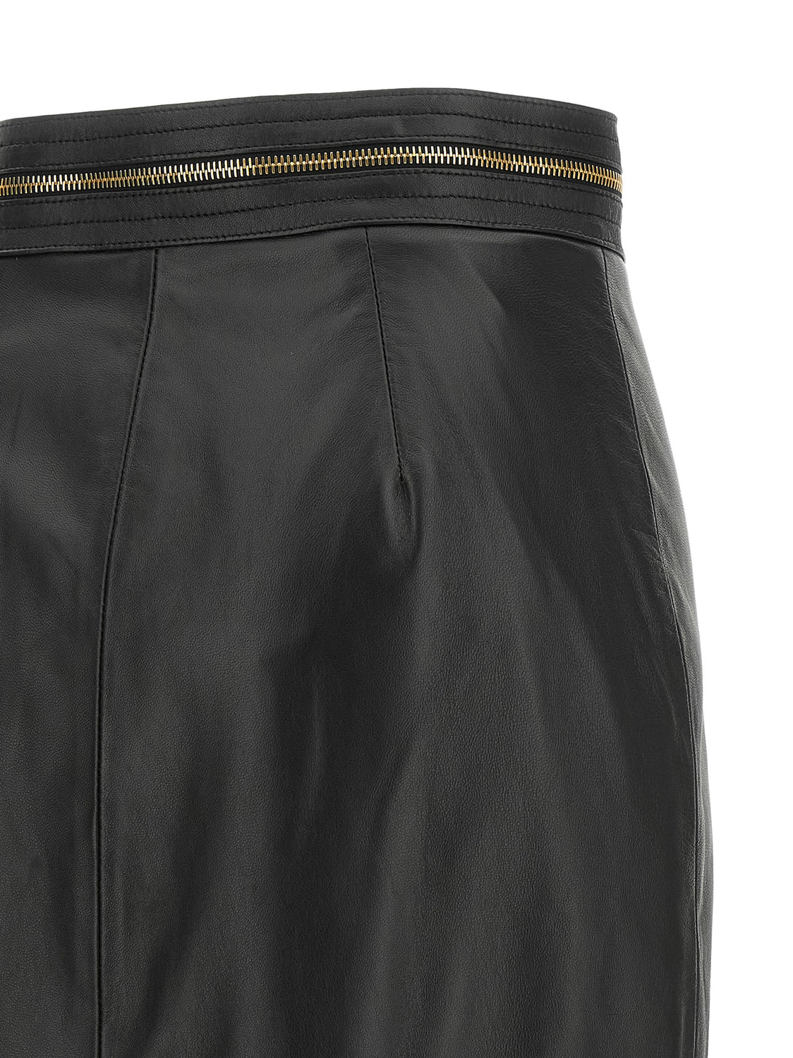 Black Lambskin Midi Skirt