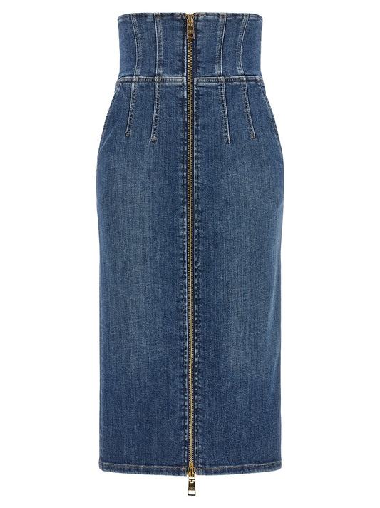 Blue Cotton Midi Skirt