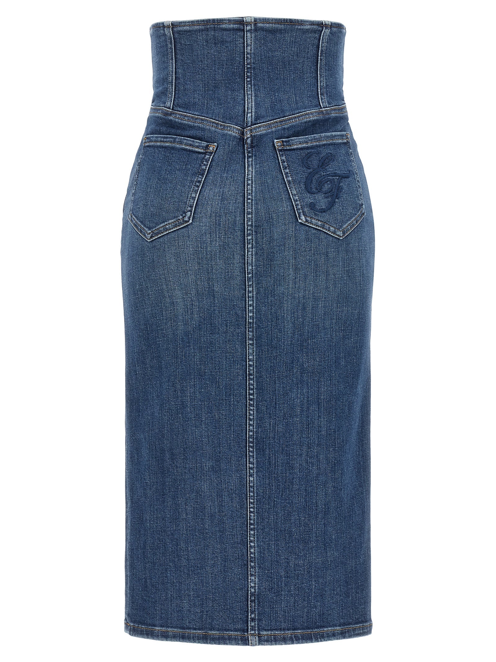 Blue Cotton Midi Skirt