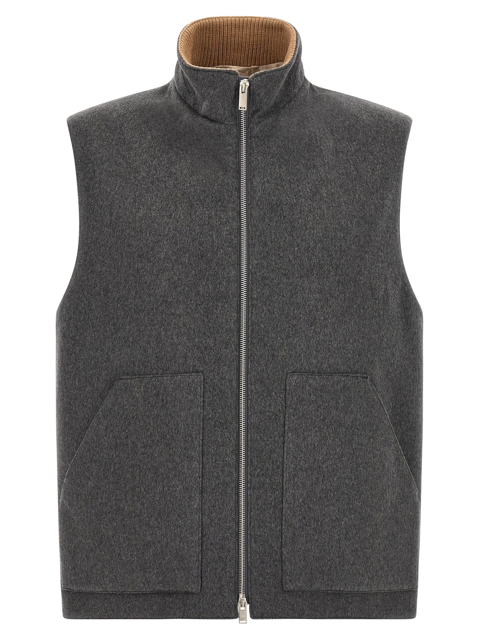 Gray Virgin Wool Sleeveless Jacket