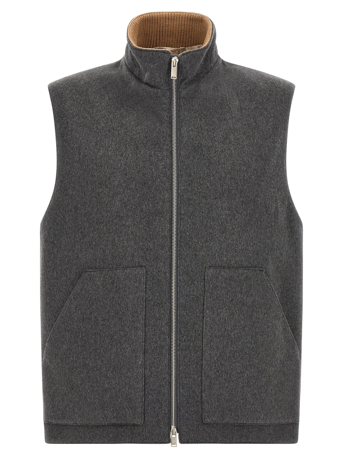 Gray Virgin Wool Sleeveless Jacket