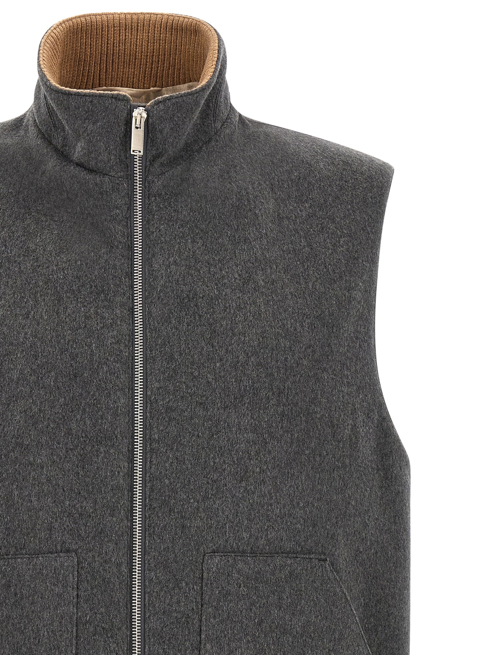 Gray Virgin Wool Sleeveless Jacket