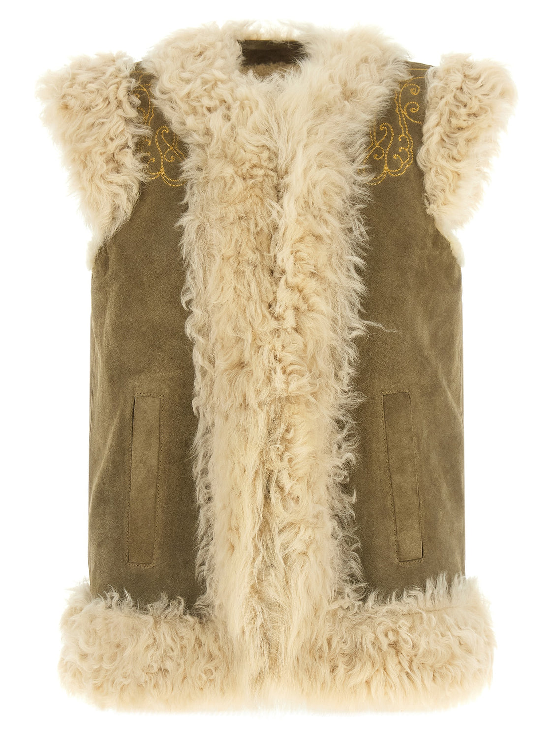 Beige Lamb Fur Sleeveless Jacket