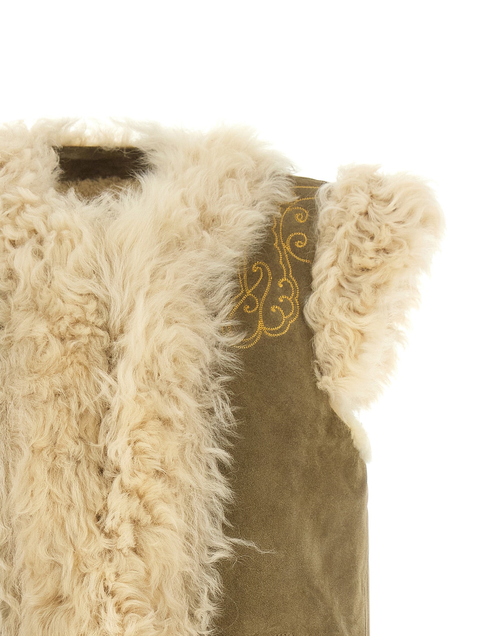 Beige Lamb Fur Sleeveless Jacket