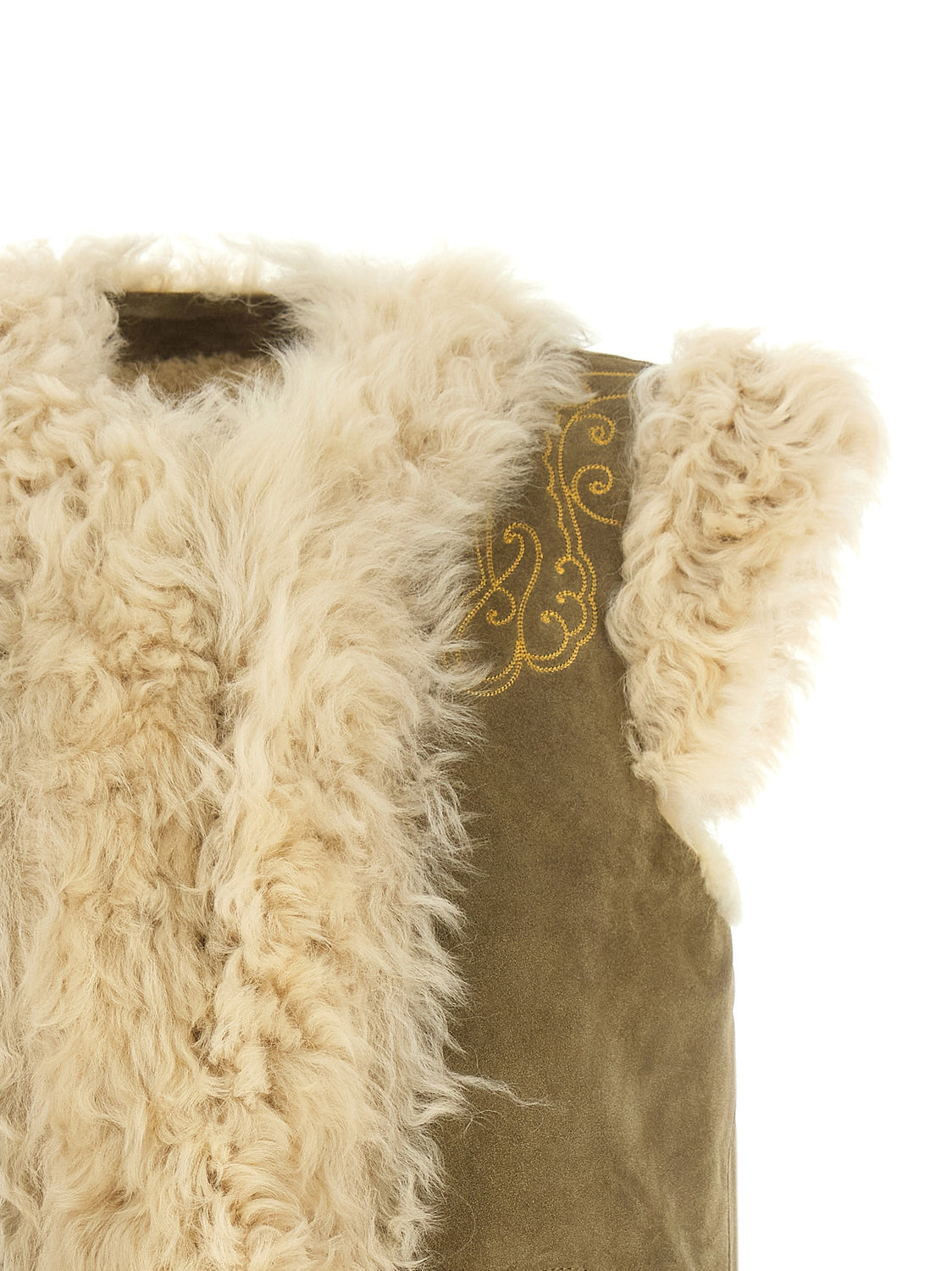 Beige Lamb Fur Sleeveless Jacket