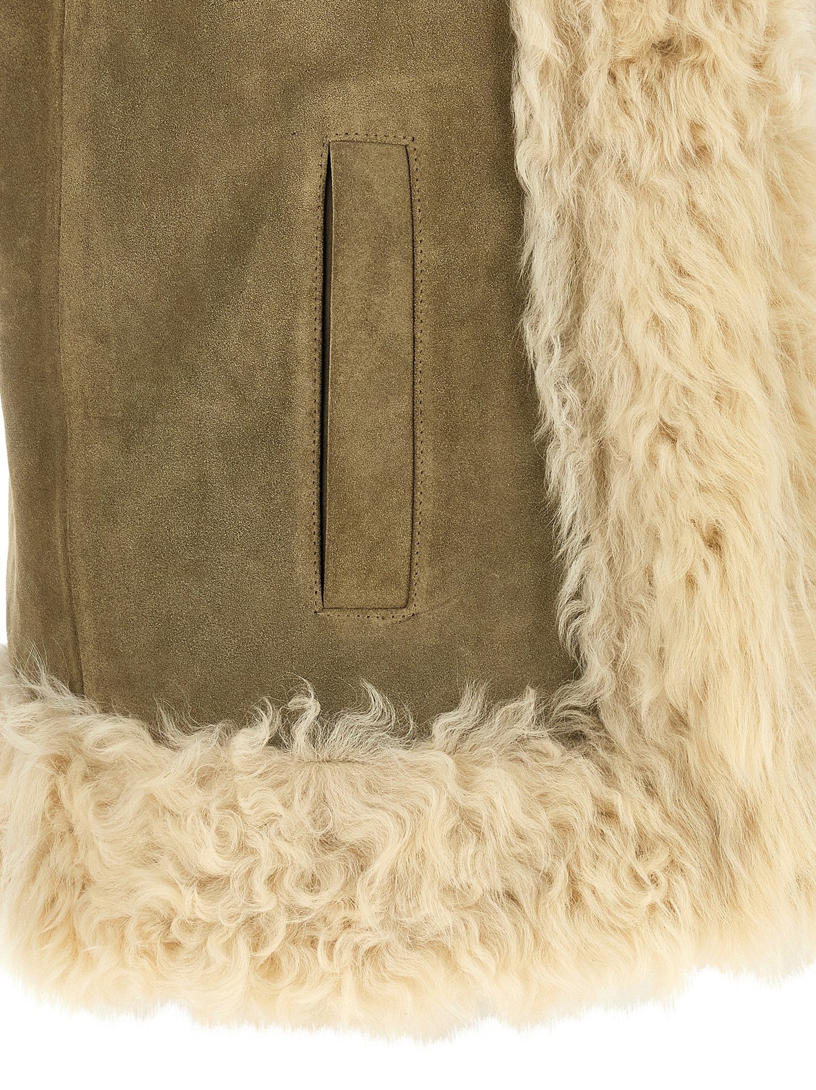 Beige Lamb Fur Sleeveless Jacket