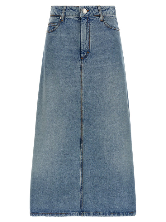 Blue Cotton Midi Skirt