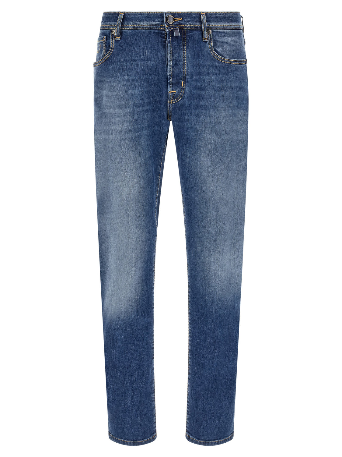 Blue Cotton Straight-Leg Jeans