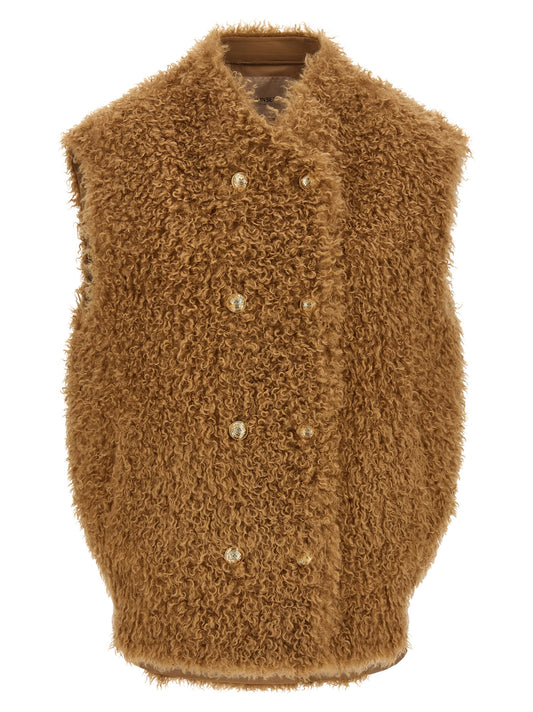 Brown Polyester Sleeveless Jacket