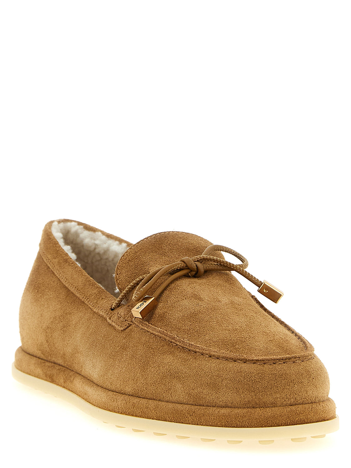 Beige Calfskin Slip-On Loafers