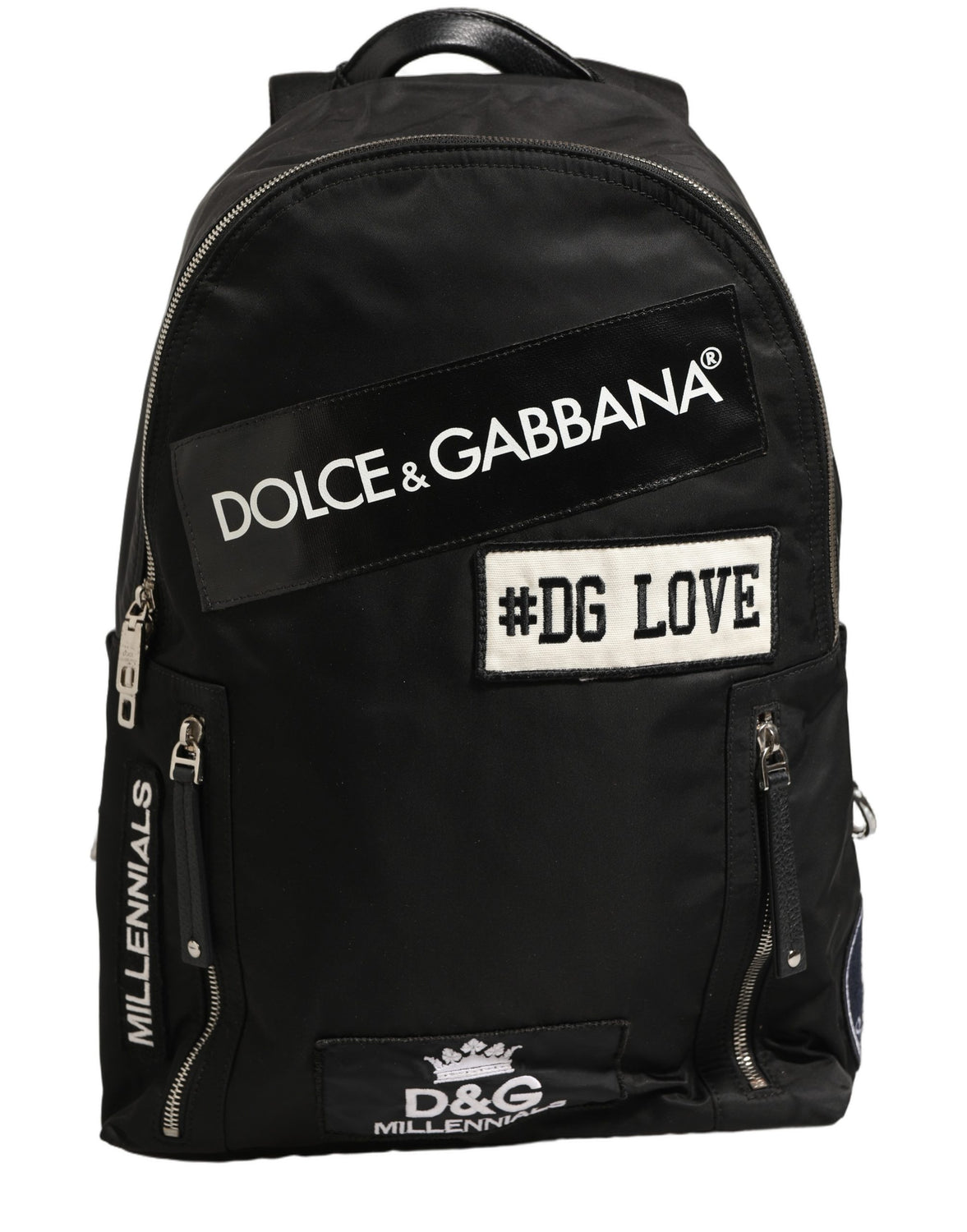 Men Black #DG LOVE Logo Patches Nylon Backpack Bag