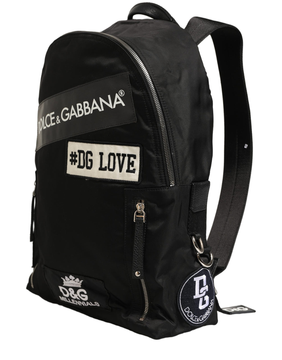 Men Black #DG LOVE Logo Patches Nylon Backpack Bag