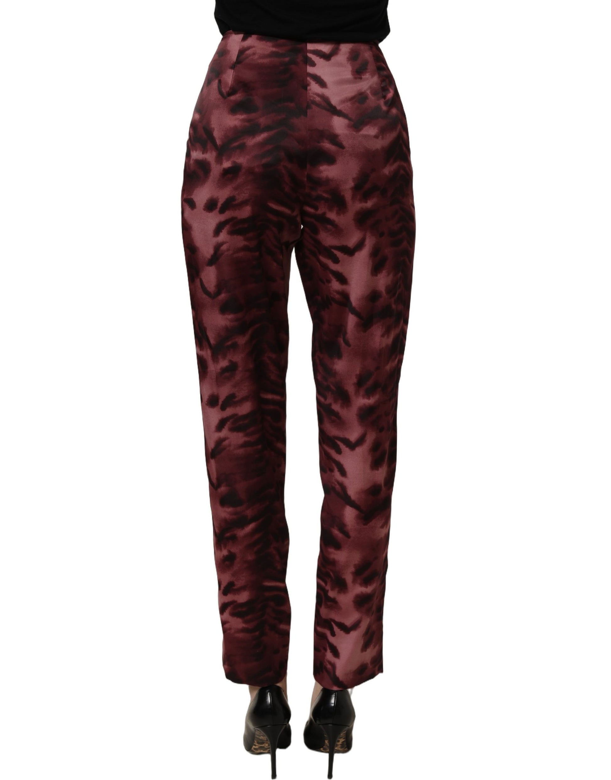 Burgundy High Waist Patterned Straight Trouser Pants