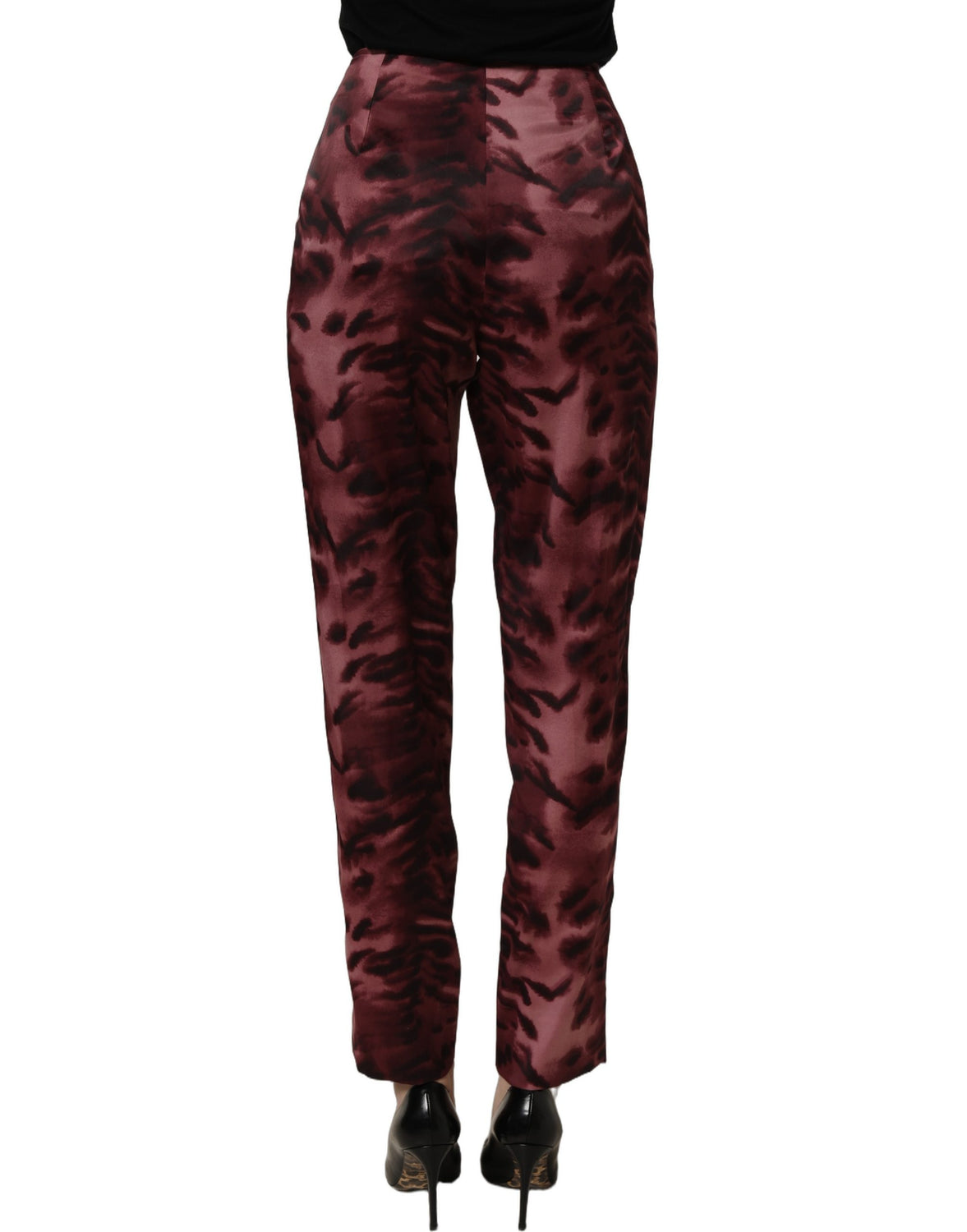Burgundy High Waist Patterned Straight Trouser Pants
