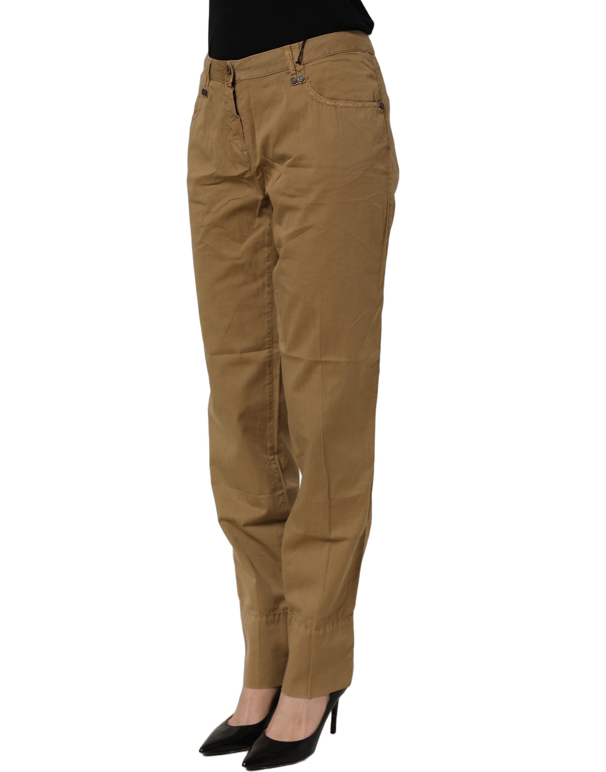 Brown Straight Cotton Stretch Chino Pants