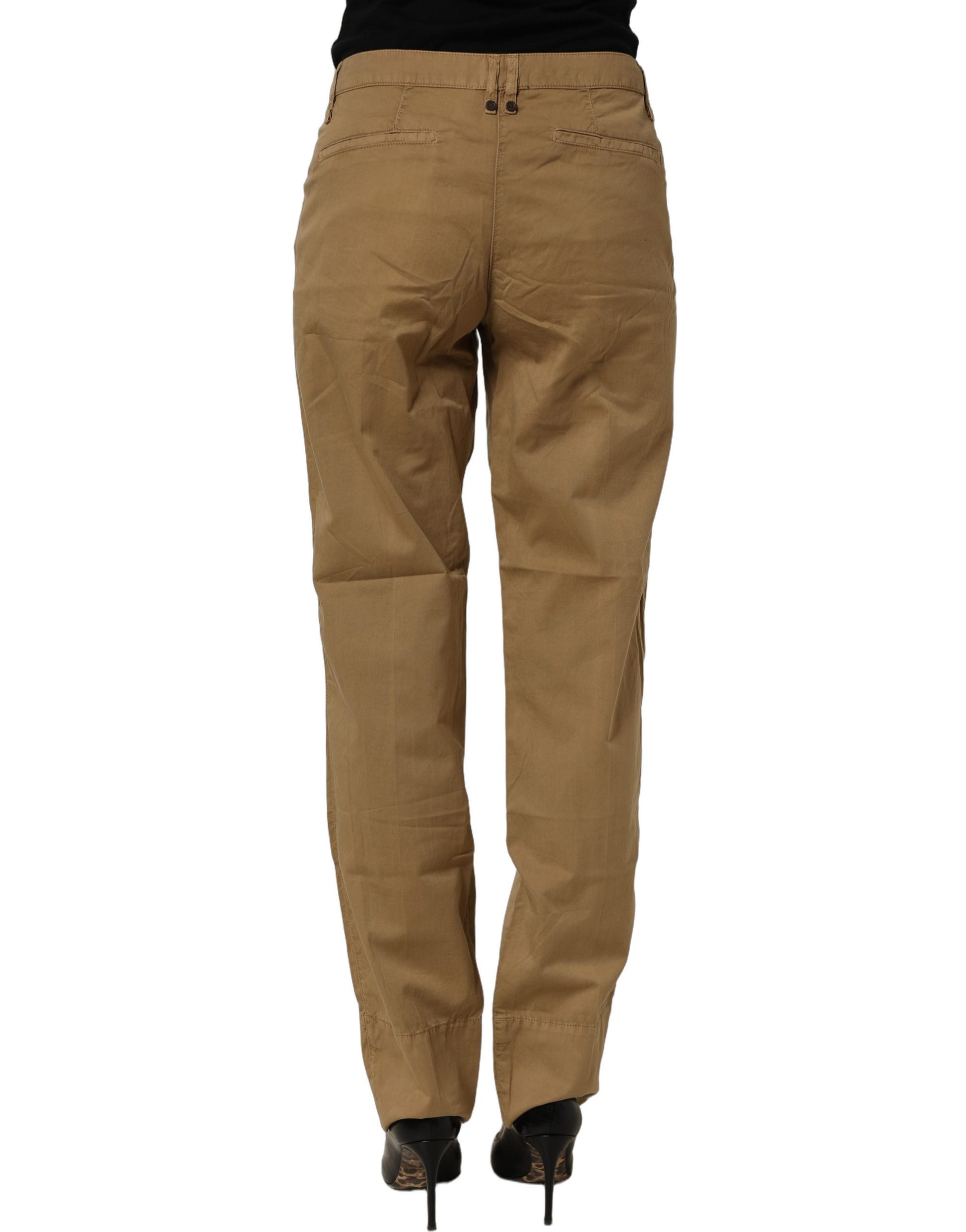 Brown Straight Cotton Stretch Chino Pants