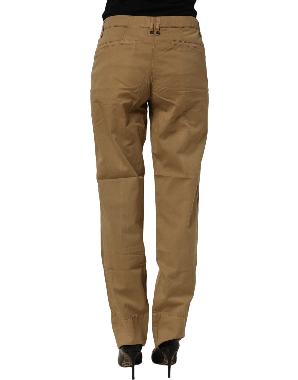 Brown Straight Cotton Stretch Chino Pants