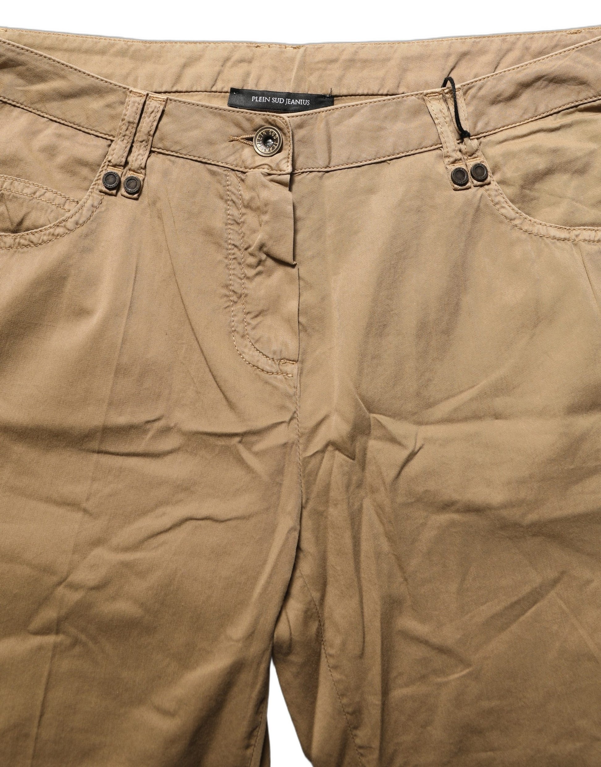 Brown Straight Cotton Stretch Chino Pants