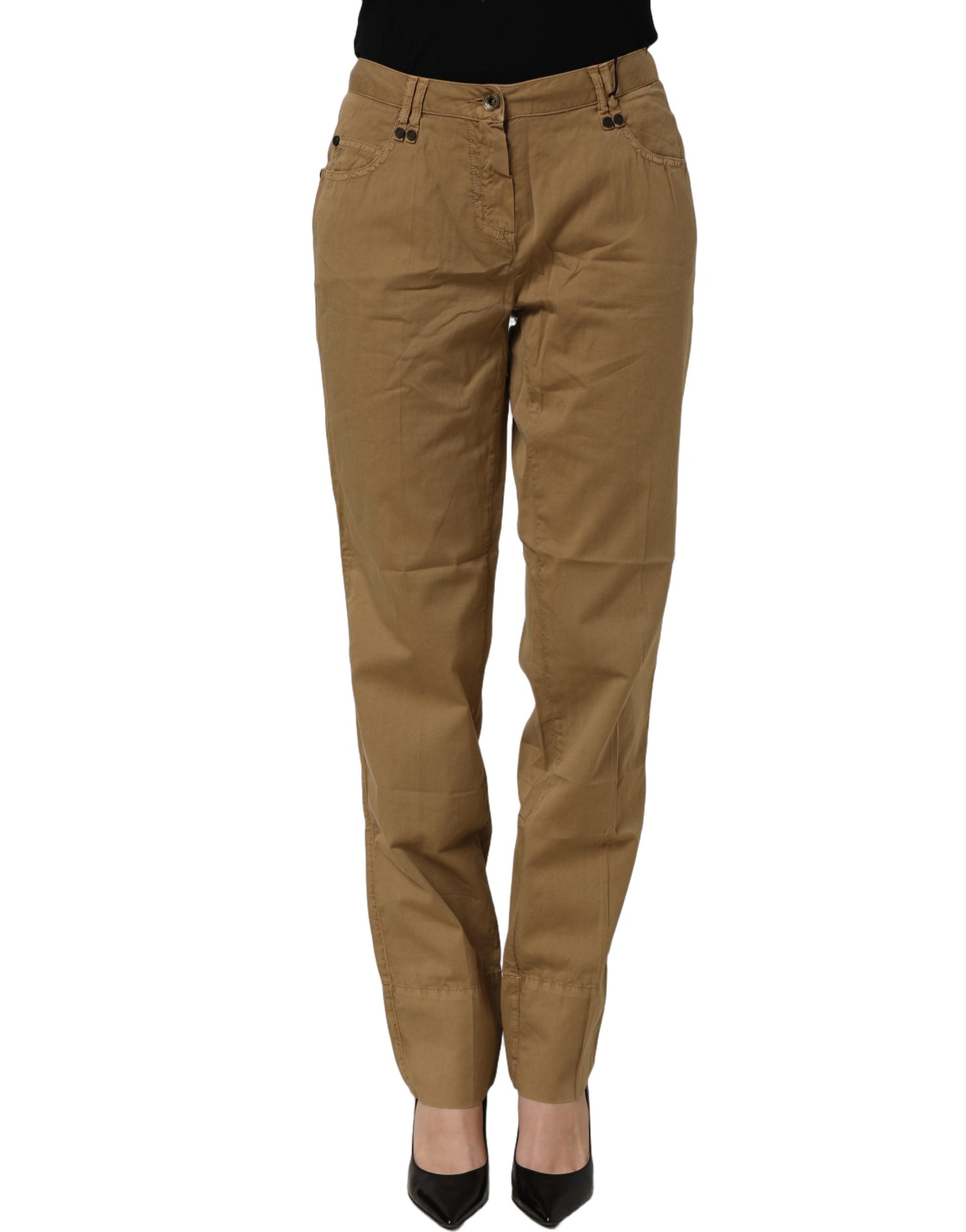 Brown Straight Cotton Stretch Chino Pants
