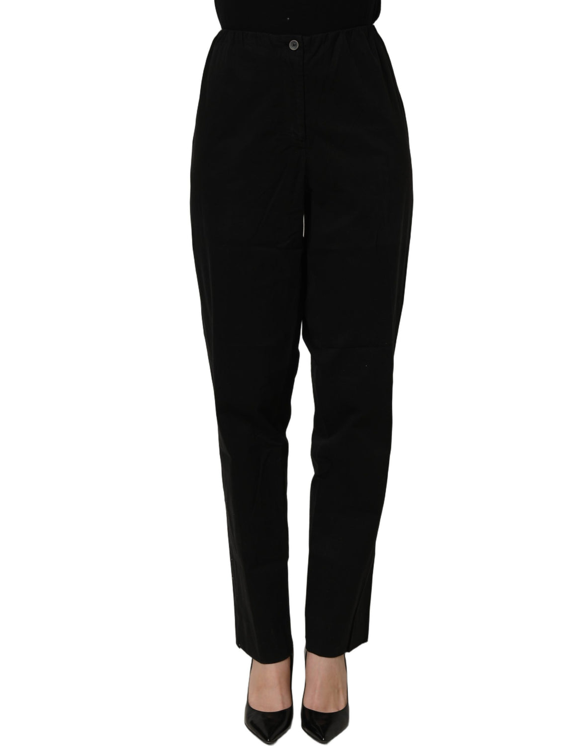 Black High-Waisted Straight Chino Women Trouser Pants