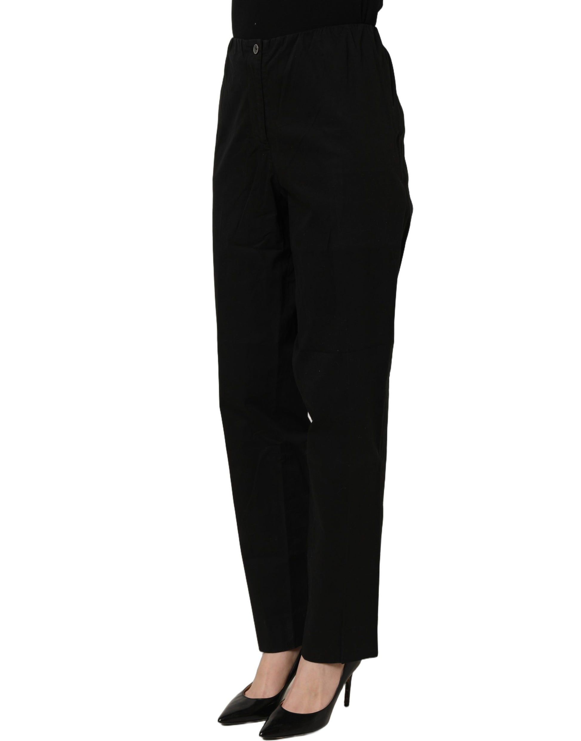 Black High-Waisted Straight Chino Women Trouser Pants